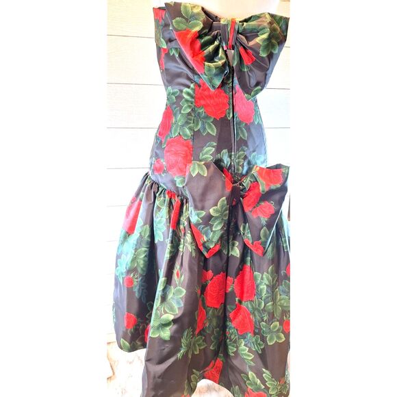Morton Miles Design 80's Vintage Floral Rose Print Party Cocktail Prom Dress - Picture 8 of 16